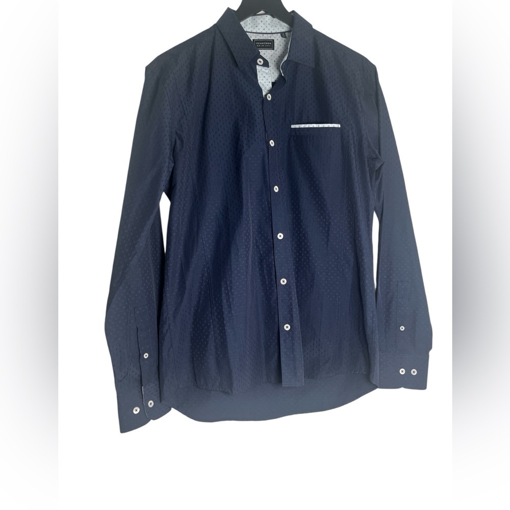 7 Diamonds Men’s Navy Print Ling Sleeve Button Front Size Medium